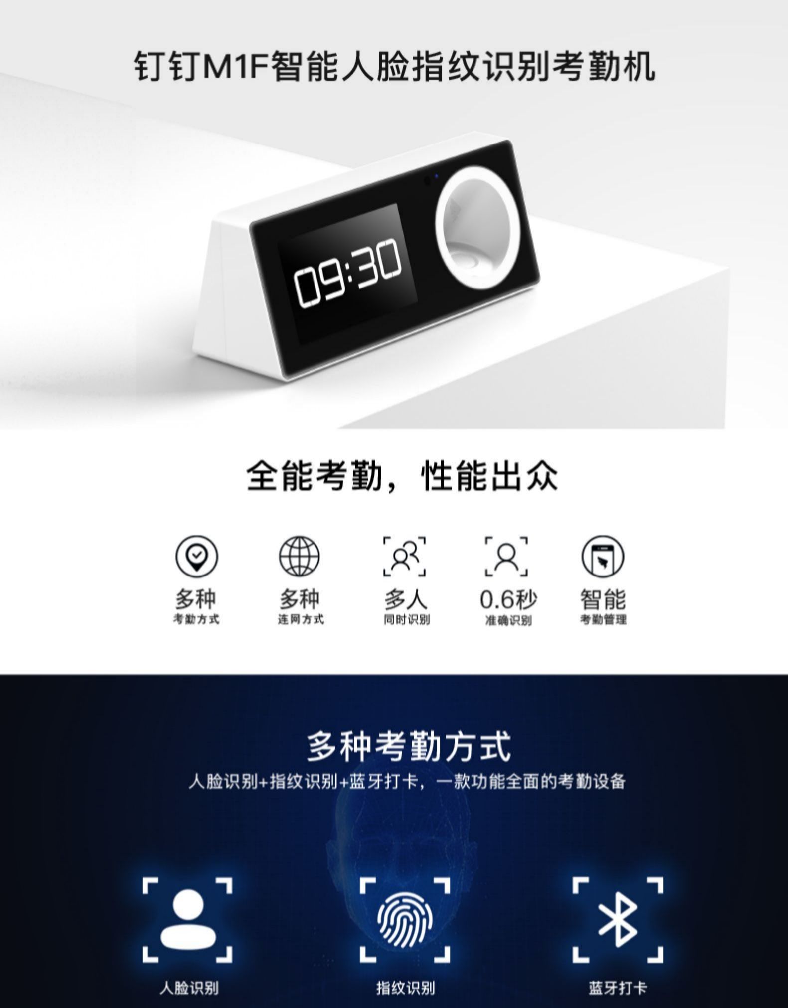 钉钉M1F人脸指纹考勤一体机(图1)